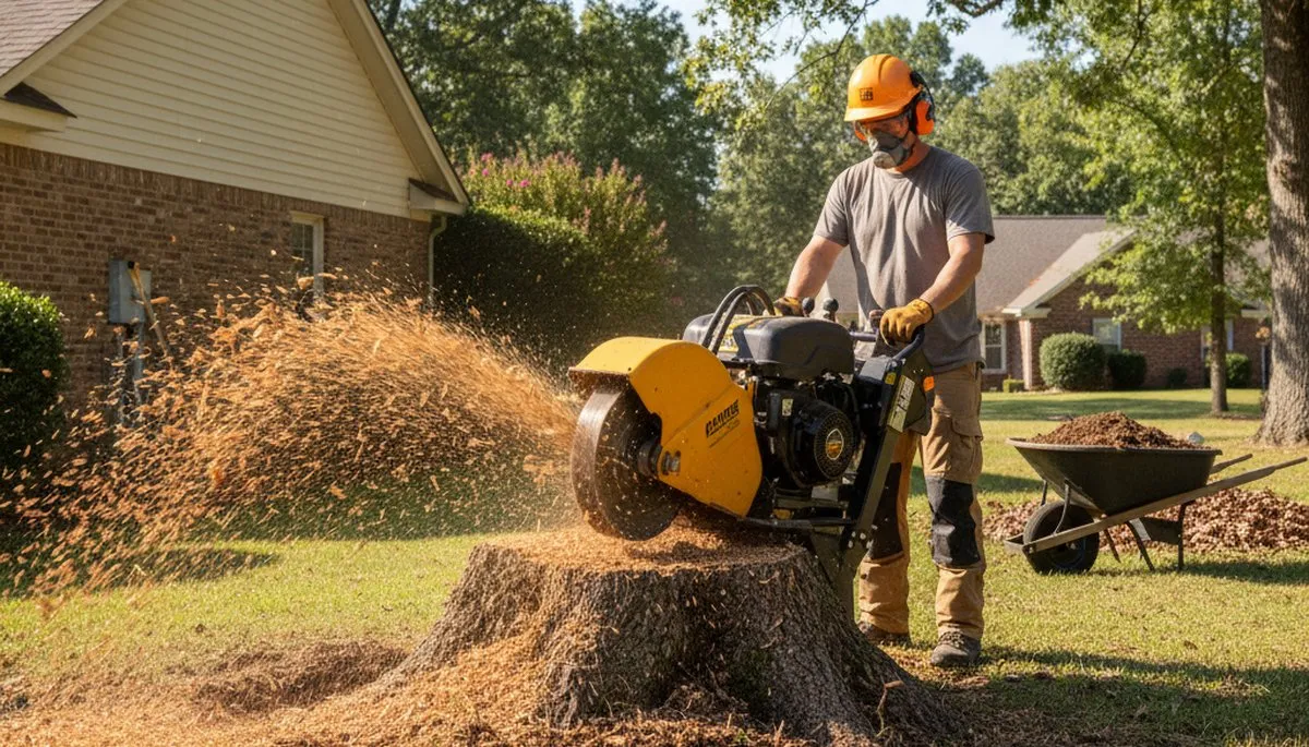 Professional stump grinding service removing tree stumps in Grimesland near Greenville, NC