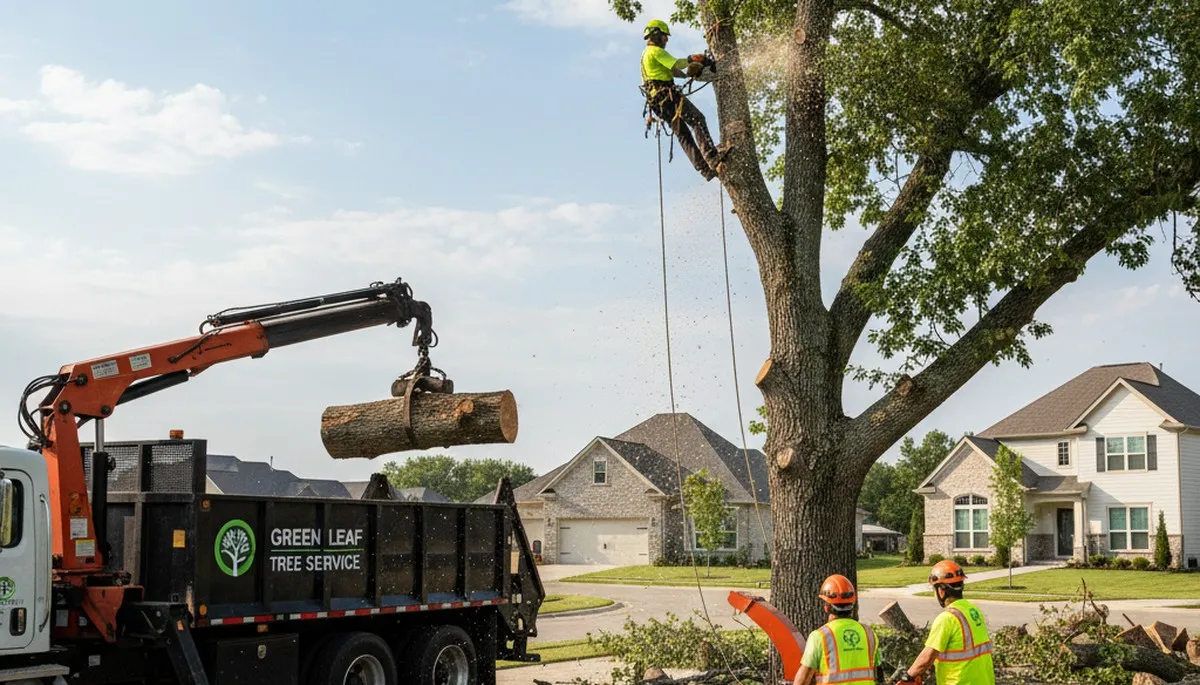 Professional tree removal service in Greenville, NC safely clearing storm-damaged oak trees